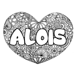 Coloriage pr&eacute;nom ALOIS - d&eacute;cor Mandala coeur