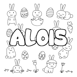 Coloriage pr&eacute;nom ALOIS - d&eacute;cor Paques