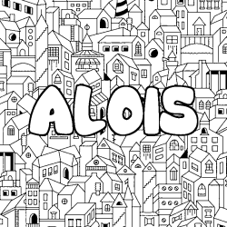 Coloriage prénom ALOIS - décor Ville
