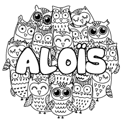 Coloriage pr&eacute;nom ALO&Iuml;S - d&eacute;cor Chouettes