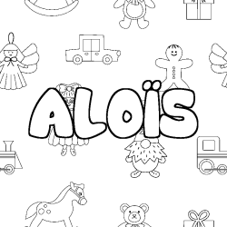 Coloriage pr&eacute;nom ALO&Iuml;S - d&eacute;cor Jouets