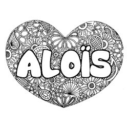 Coloriage pr&eacute;nom ALO&Iuml;S - d&eacute;cor Mandala coeur