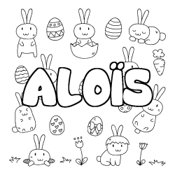 Coloriage pr&eacute;nom ALO&Iuml;S - d&eacute;cor Paques