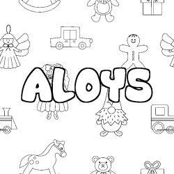 Coloriage pr&eacute;nom ALOYS - d&eacute;cor Jouets