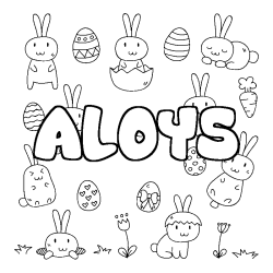 Coloriage pr&eacute;nom ALOYS - d&eacute;cor Paques