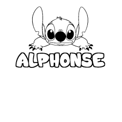 Coloriage prénom ALPHONSE - décor Stitch