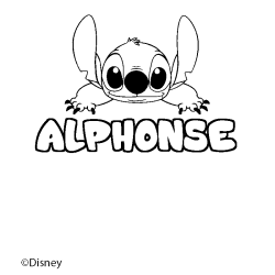Coloriage pr&eacute;nom ALPHONSE - d&eacute;cor Stitch