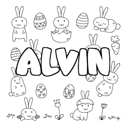 Coloriage prénom ALVIN - décor Paques