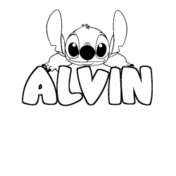 Coloriage prénom ALVIN - décor Stitch