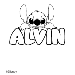 Coloriage pr&eacute;nom ALVIN - d&eacute;cor Stitch