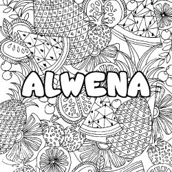 Coloriage prénom ALWENA - décor Mandala fruits