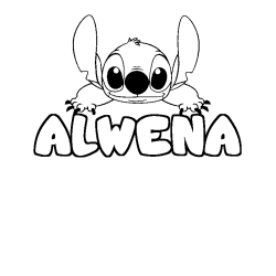 Coloriage prénom ALWENA - décor Stitch
