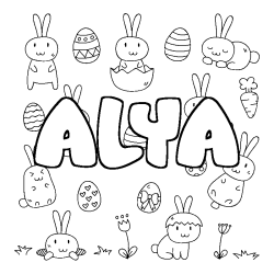 Coloriage pr&eacute;nom ALYA - d&eacute;cor Paques
