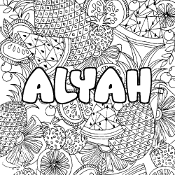 Coloriage pr&eacute;nom ALYAH - d&eacute;cor Mandala fruits