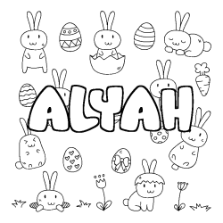 Coloriage pr&eacute;nom ALYAH - d&eacute;cor Paques
