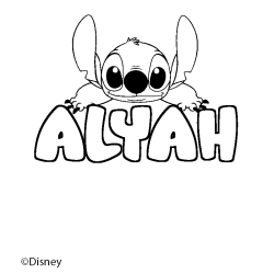 Coloriage pr&eacute;nom ALYAH - d&eacute;cor Stitch