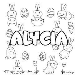 Coloriage pr&eacute;nom ALYCIA - d&eacute;cor Paques