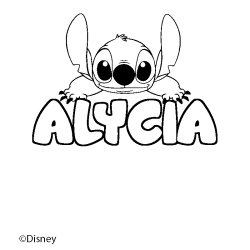 Coloriage pr&eacute;nom ALYCIA - d&eacute;cor Stitch
