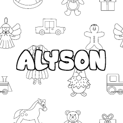 Coloriage pr&eacute;nom ALYSON - d&eacute;cor Jouets