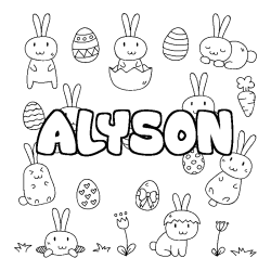 Coloriage pr&eacute;nom ALYSON - d&eacute;cor Paques