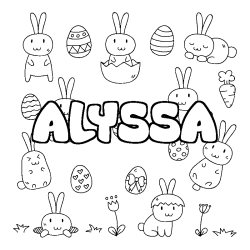 Coloriage pr&eacute;nom ALYSSA - d&eacute;cor Paques