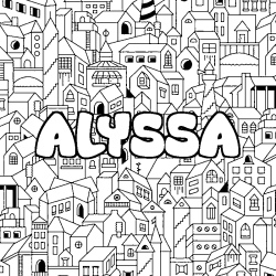 Coloriage pr&eacute;nom ALYSSA - d&eacute;cor Ville