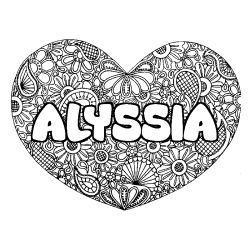 Coloriage pr&eacute;nom ALYSSIA - d&eacute;cor Mandala coeur