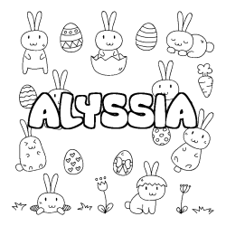 Coloriage prénom ALYSSIA - décor Paques