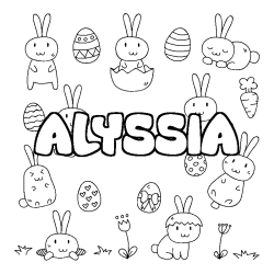 Coloriage pr&eacute;nom ALYSSIA - d&eacute;cor Paques