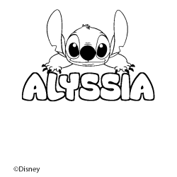 Coloriage pr&eacute;nom ALYSSIA - d&eacute;cor Stitch