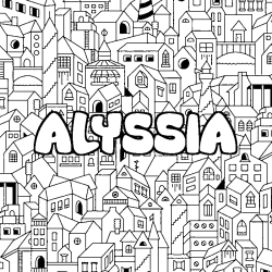 Coloriage prénom ALYSSIA - décor Ville