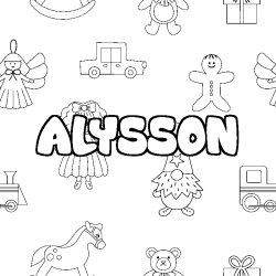 Coloriage pr&eacute;nom ALYSSON - d&eacute;cor Jouets