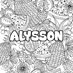 Coloriage pr&eacute;nom ALYSSON - d&eacute;cor Mandala fruits
