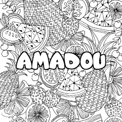 Coloriage prénom AMADOU - décor Mandala fruits