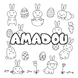 Coloriage pr&eacute;nom AMADOU - d&eacute;cor Paques