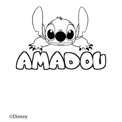 Coloriage pr&eacute;nom AMADOU - d&eacute;cor Stitch