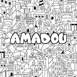 Coloriage pr&eacute;nom AMADOU - d&eacute;cor Ville