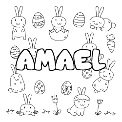 Coloriage prénom AMAEL - décor Paques