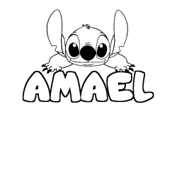 Coloriage prénom AMAEL - décor Stitch