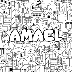 Coloriage prénom AMAEL - décor Ville