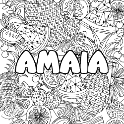Coloriage prénom AMAIA - décor Mandala fruits