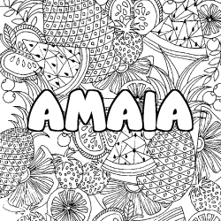 Coloriage pr&eacute;nom AMAIA - d&eacute;cor Mandala fruits