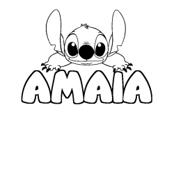 Coloriage prénom AMAIA - décor Stitch
