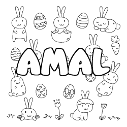 Coloriage pr&eacute;nom AMAL - d&eacute;cor Paques