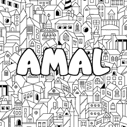 Coloriage prénom AMAL - décor Ville