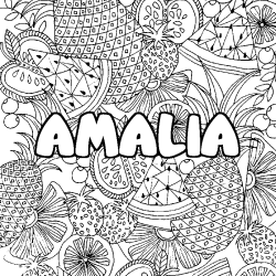 Coloriage pr&eacute;nom AMALIA - d&eacute;cor Mandala fruits