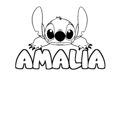Coloriage prénom AMALIA - décor Stitch