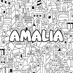 Coloriage prénom AMALIA - décor Ville