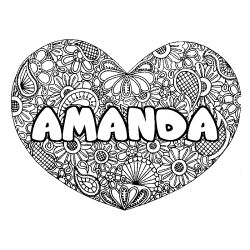 Coloriage prénom AMANDA - décor Mandala coeur