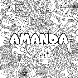 Coloriage prénom AMANDA - décor Mandala fruits